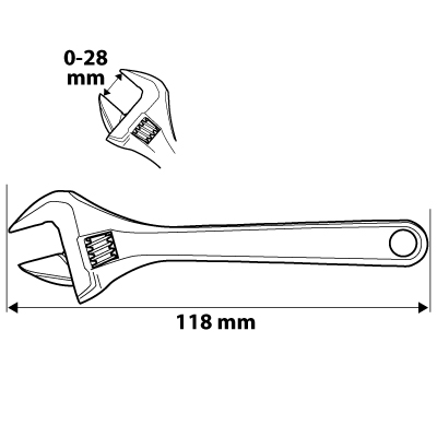 Klucz nastawny NEO TOOLS krótki 118 mm zakres 0-28 mm