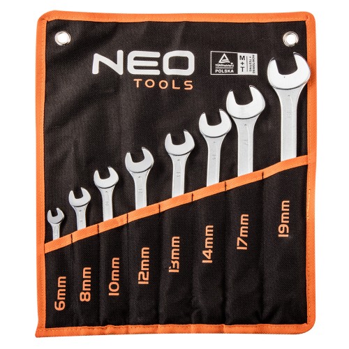 Klucze płasko-oczkowe NEO TOOLS 6-19 mm, zestaw 8 szt.