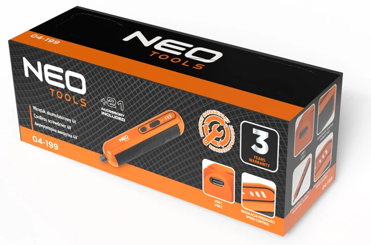 Wkrętak akumulatorowy  NEO TOOLS 4V, Li-Ion, USB-C