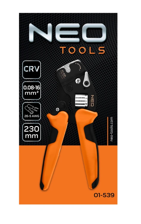 Szczypce do zaciskania końcówek tulejkowych NEO TOOLS CrV 230 mm, samonastawne 0.08 -16 mm2, AWG 26-5