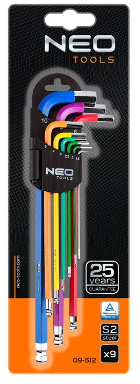 Klucze sześciokątne imbusowe NEO TOOLS 1.5-10 mm, zestaw 9 szt.