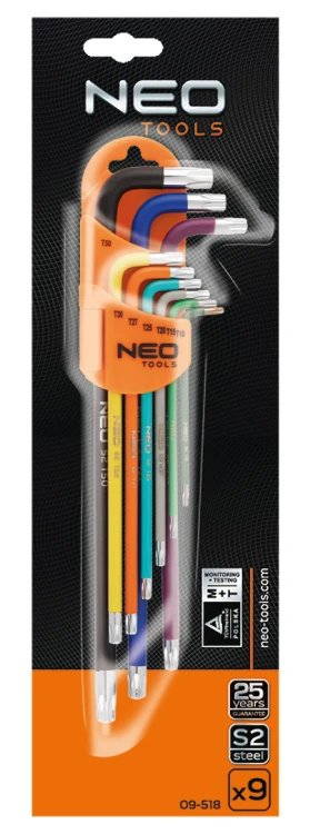 Klucze Torx NEO TOOLS  T10-50, zestaw 9 szt., kolorowe