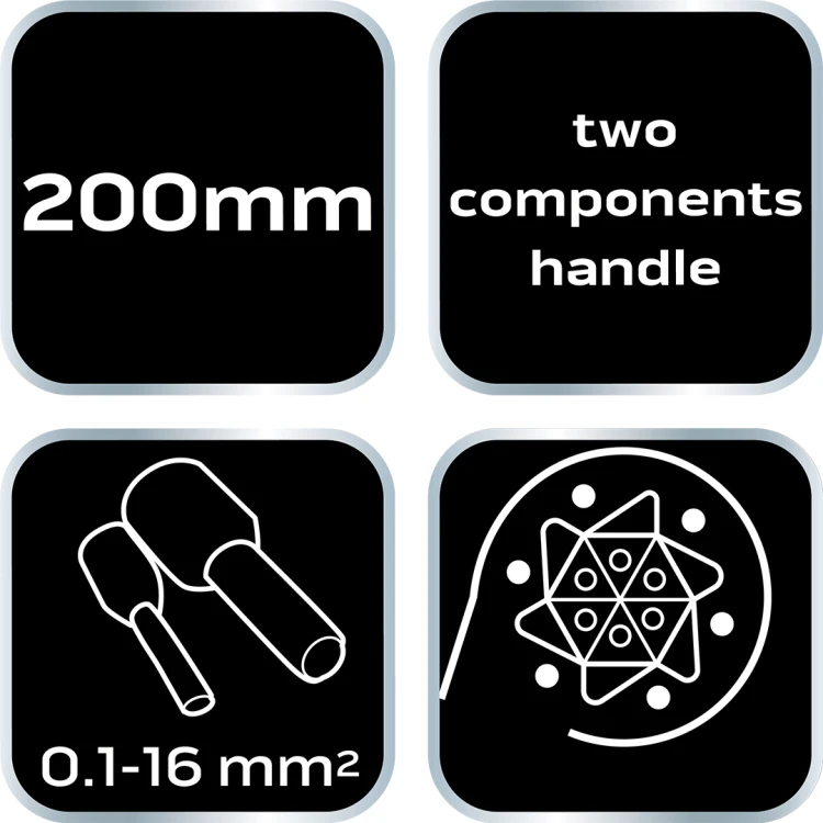 Szczypce do zaciskania końcówek tulejkowych NEO TOOLS 6 kamieni, średnica tulejek: 0.1 - 16 mm2