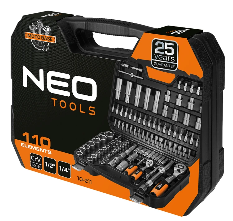 Klucze nasadowe NEO TOOLS 1/2" 1/4" zestaw 110 szt. satynowy