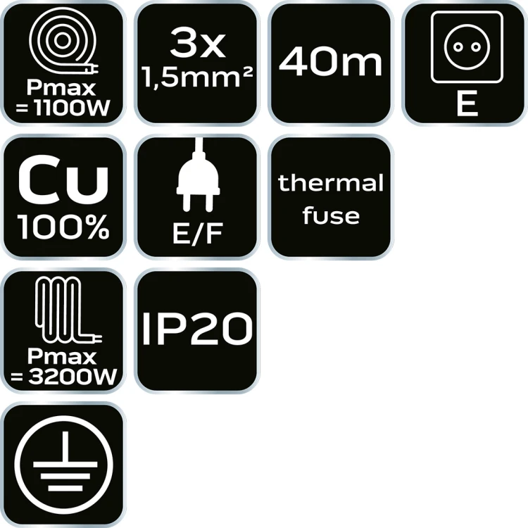 Przedłużacz bębnowy 40 m, NEO TOOLS 3 x 1.5 mm2