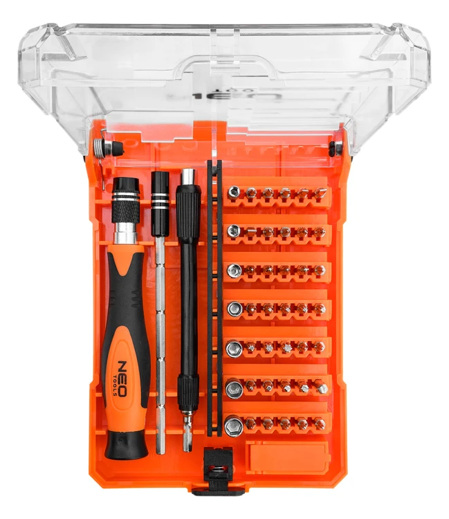 Wkrętaki precyzyjne NEO TOOLS uchwyt + końcówki zestaw 45 cz.
