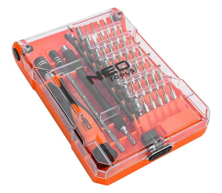 Wkrętaki precyzyjne NEO TOOLS uchwyt + końcówki zestaw 45 cz.