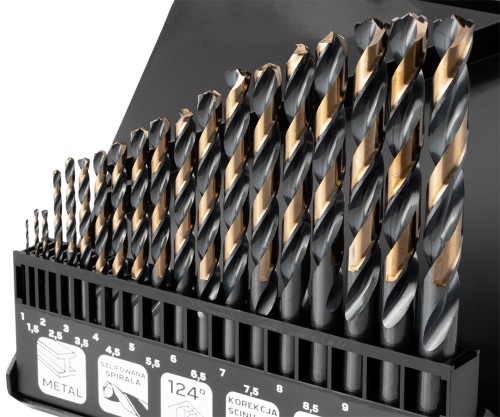 Wiertła do metalu HSS-CNC NEO TOOLS 124° Pro-Tec 1.0-10.0 mm zestaw 19 szt.