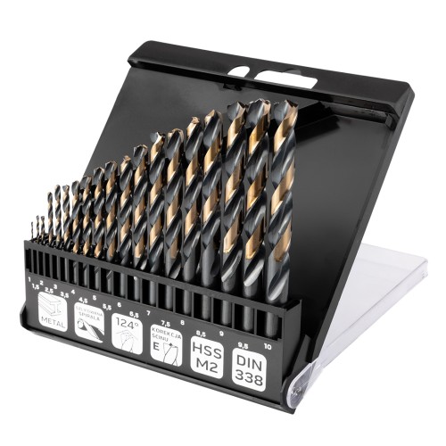 Wiertła do metalu HSS-CNC NEO TOOLS 124° Pro-Tec 1.0-10.0 mm zestaw 19 szt.