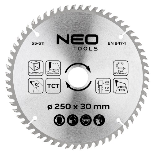 Tarcza do pilarki widiowa NEO TOOLS 250 x 30 mm 100 zębów do aluminium