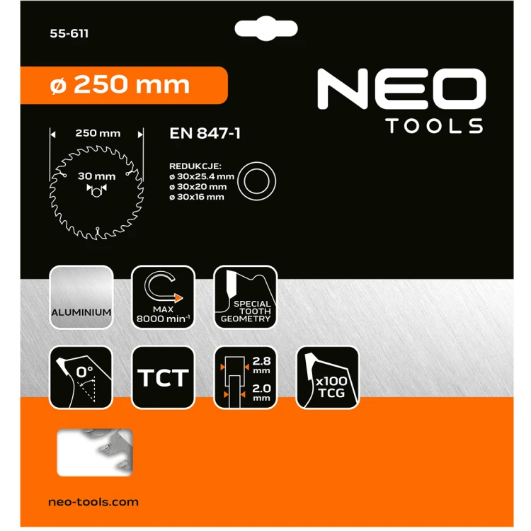 Tarcza do pilarki widiowa NEO TOOLS 250 x 30 mm 100 zębów do aluminium