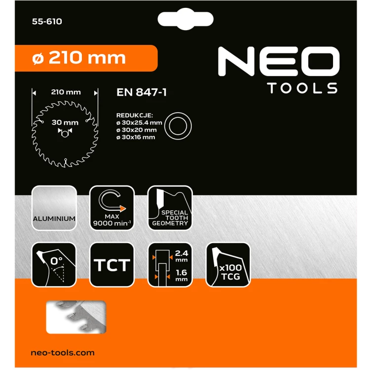 Tarcza do pilarki widiowa NEO TOOLS 210 x 30 mm 100 zębów do aluminium