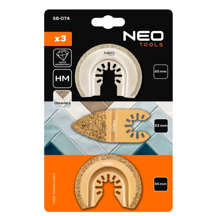Zestaw brzeszczotów NEO TOOLS do ceramiki, 3 szt.