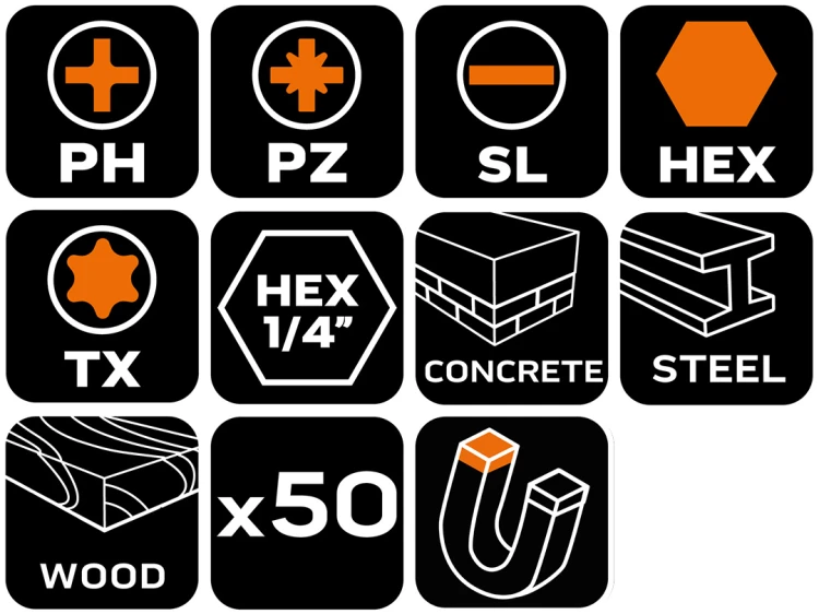 Wiertła i bity NEO TOOLS zestaw 50 el.