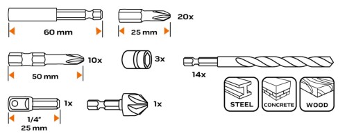 Wiertła i bity NEO TOOLS zestaw 50 el.