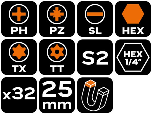 Bity NEO TOOLS 1/4" zestaw 32 szt.