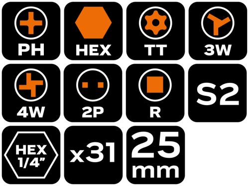 Bity NEO TOOLS 1/4" zestaw 31 szt.