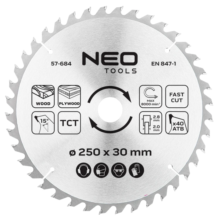 Tarcza do pilarki NEO TOOLS widiowa 250 x 30 mm 40 zębów