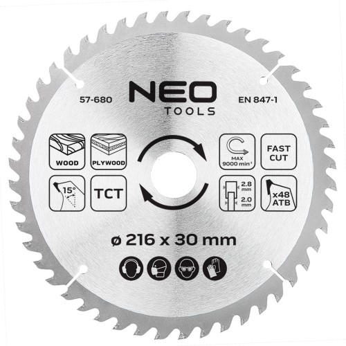 Tarcza do pilarki NEO TOOLS widiowa 216 x 30 mm, 48 zębów