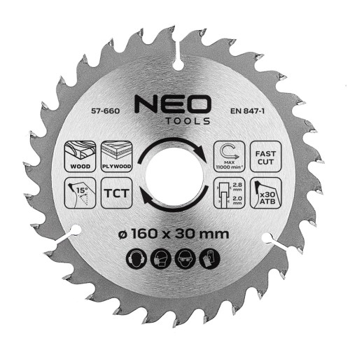 Tarcza do pilarki NEO TOOLS widiowa 160 x 30 mm 30 zębów