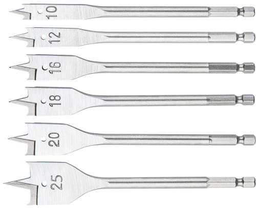 Wiertła do drewna łopatkowe NEO TOOLS 10,12,16,18,20,25mm, zestaw 6 szt.
