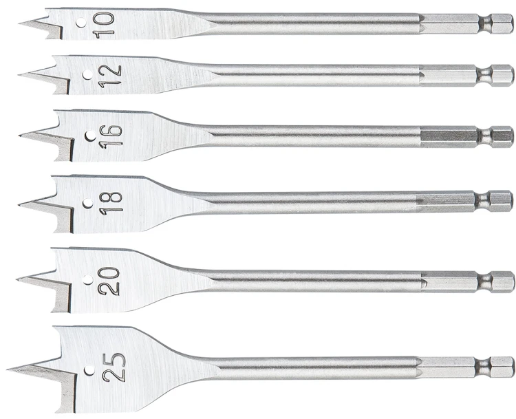 Wiertła do drewna łopatkowe NEO TOOLS 10,12,16,18,20,25mm, zestaw 6 szt.