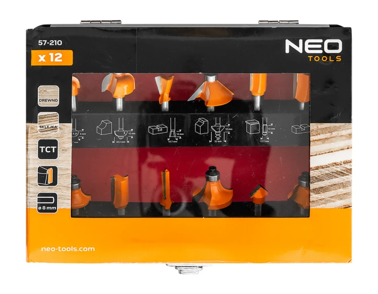 Frezy widiowe NEO TOOLS trzpień 8 mm zestaw 12 szt.