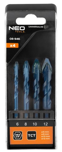 Wiertła uniwersalne NEO TOOLS HEX 1/4" zestaw 4 szt. 6,8,10,12 mm