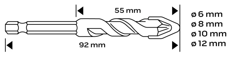 Wiertła uniwersalne NEO TOOLS HEX 1/4" zestaw 4 szt. 6,8,10,12 mm