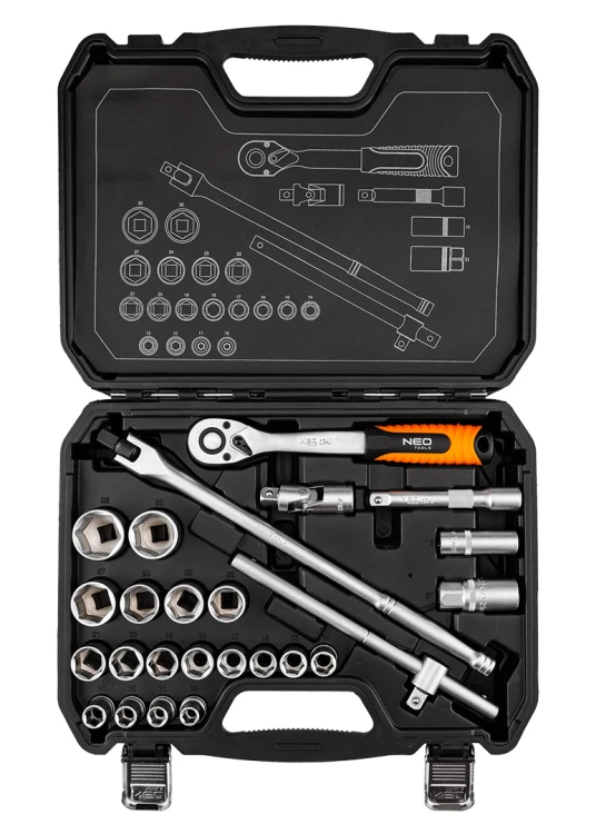 Zestaw kluczy nasadowych NEO TOOLS 1/2" 25 szt., satynowy