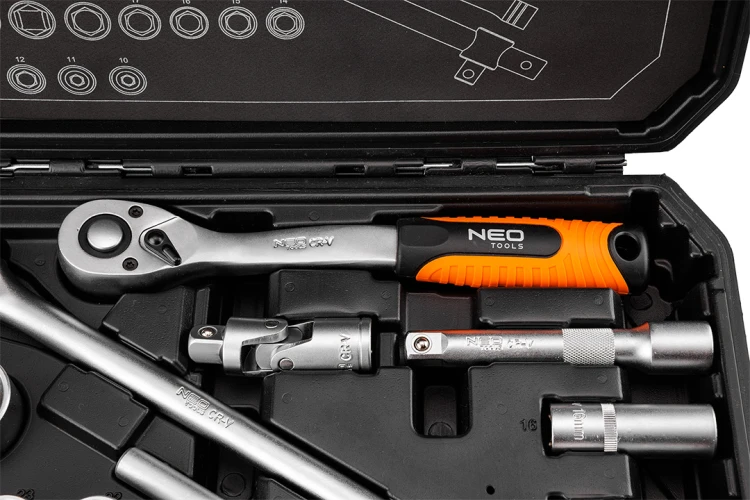 Zestaw kluczy nasadowych NEO TOOLS 1/2" 25 szt., satynowy