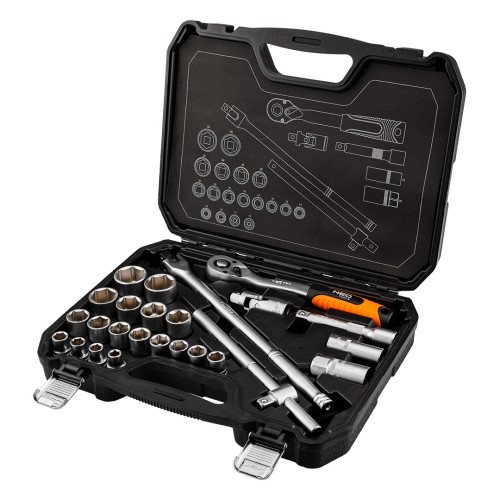 Zestaw kluczy nasadowych NEO TOOLS 1/2" 25 szt., satynowy