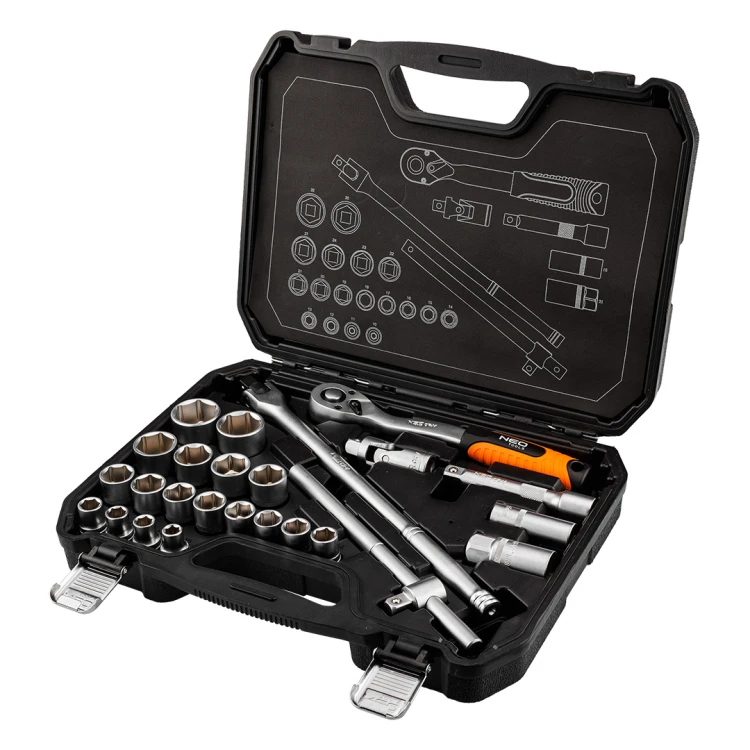 Zestaw kluczy nasadowych NEO TOOLS 1/2" 25 szt., satynowy