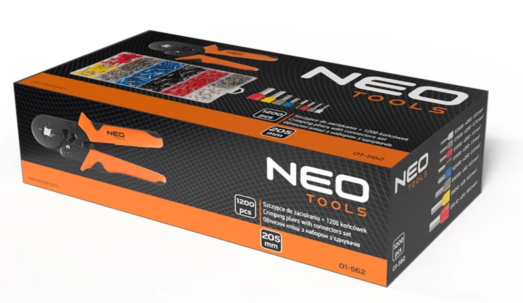 Szczypce do zaciskania końcówek NEO TOOLS 205 mm + 1200 tulejek