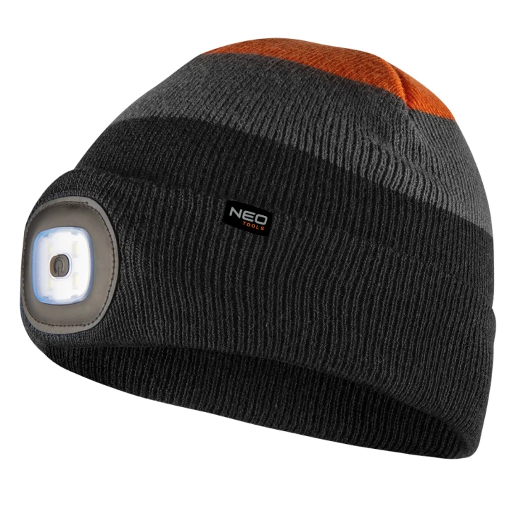 Czapka z latarką LED NEO TOOLS czarno-szaro-pomarańczowa WARM