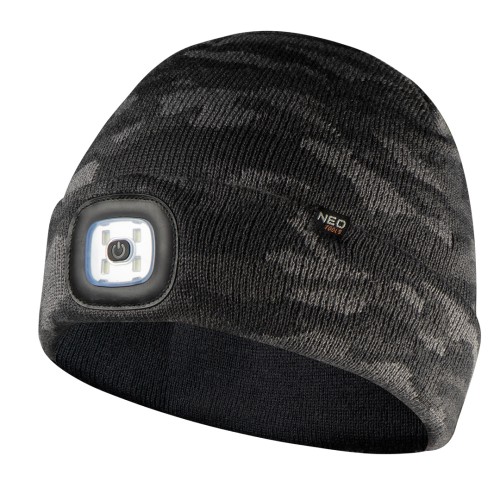 Czapka z latarką LED NEO TOOLS dwuwarstwowa CAMO URBAN