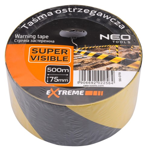 Taśma ostrzegawcza NEO TOOLS żółto-czarna 75 mm x 500 m