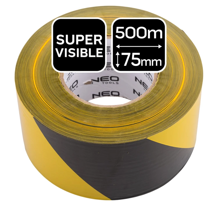 Taśma ostrzegawcza NEO TOOLS żółto-czarna 75 mm x 500 m