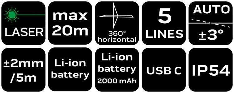 Laser płaszczyznowy neo tools 20 m. 5 linii zielony etui magnetyczny uchwyt
