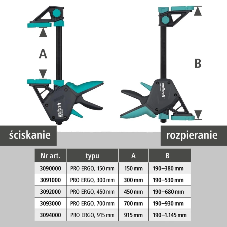 Ścisk jednoręczny PRO ERGO 300 mm Wolfcraft 3091000