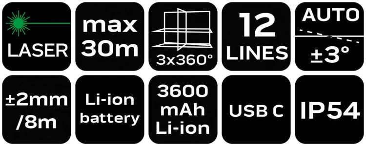 Laser 3D NEO TOOLS 12 linii zielony etui magnetyczny uchwyt