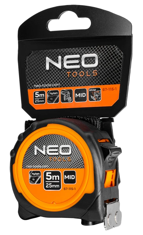 Miara zwijana stalowa NEO TOOLS 5 m x 25 mm, magnes