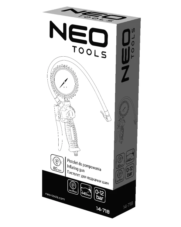 Pistolet do pompowania NEO TOOLS z manometrem śr. 80 mm
