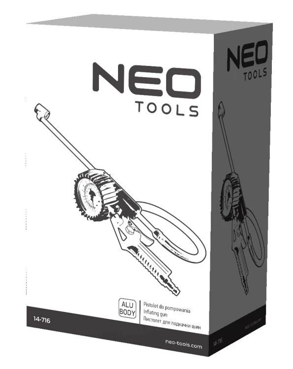 Pistolet do pompowania NEO TOOLS  z manometrem śr. 73 mm, długa końcówka