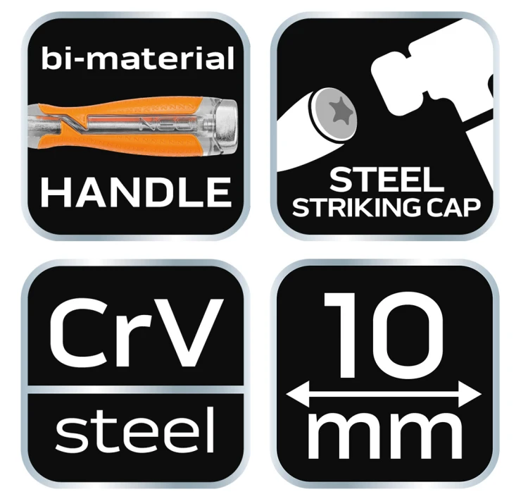 Dłuto do drewna NEO TOOLS 10 mm, CrV, uchwyt dwukomponentowy