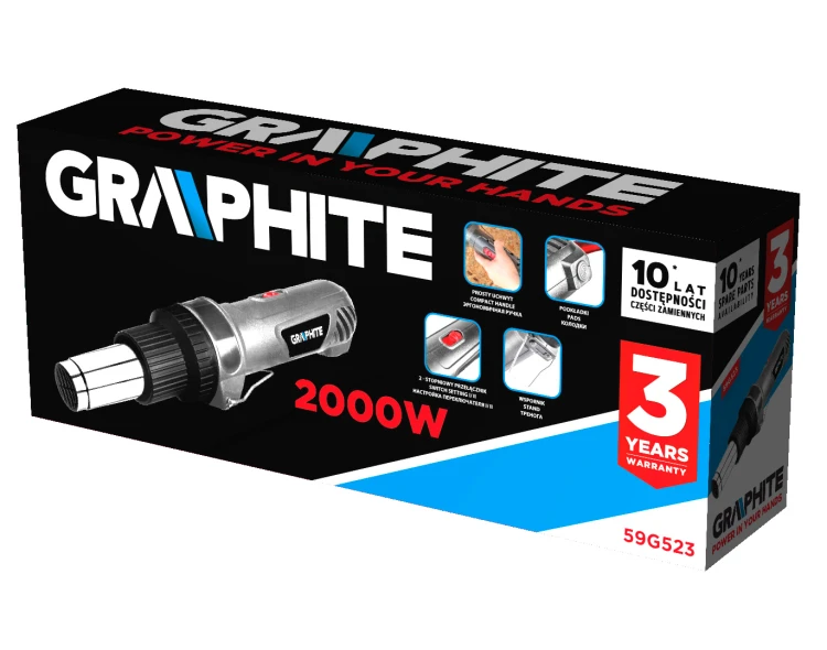 Opalarka 2000W GRAPHITE zakres temperatur I - 350C II - 550C uchwyt prosty