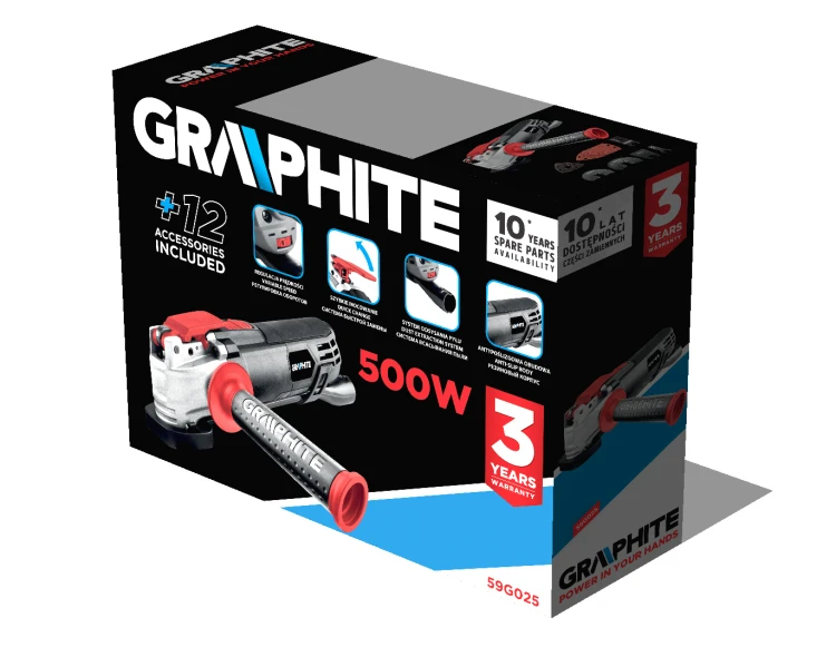 Urządzenie wielofunkcyjne 500W GRAPHITE ilość oscylacji 8000-16000 min⁻¹, walizka