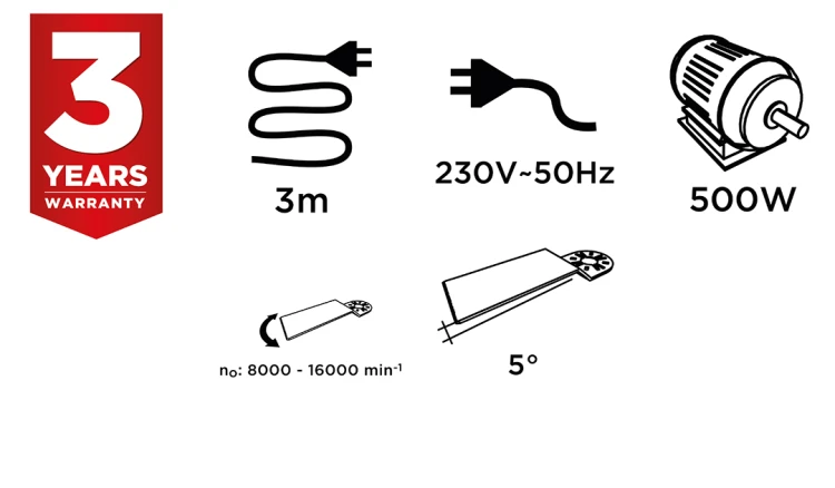 Urządzenie wielofunkcyjne 500W GRAPHITE ilość oscylacji 8000-16000 min⁻¹, walizka