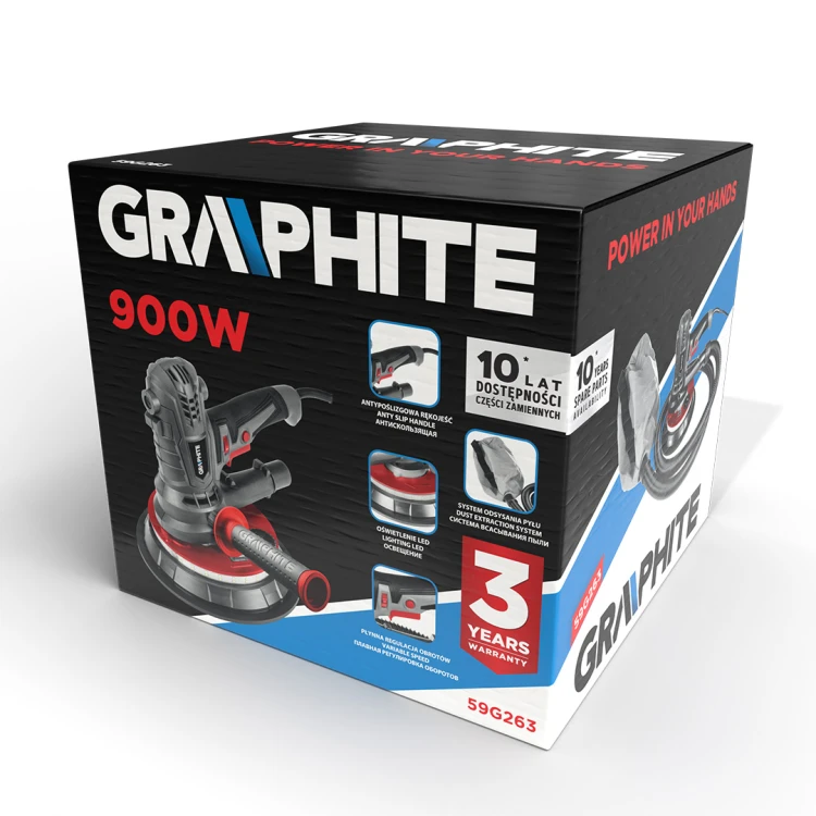 Szlifierka do gipsu GRAPHITE 900W, 180 mm, led