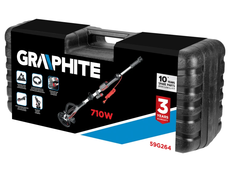 Szlifierka do gipsu GRAPHITE 710W 225mm/215 mm,okrągła i trójkątna stopa, latarka